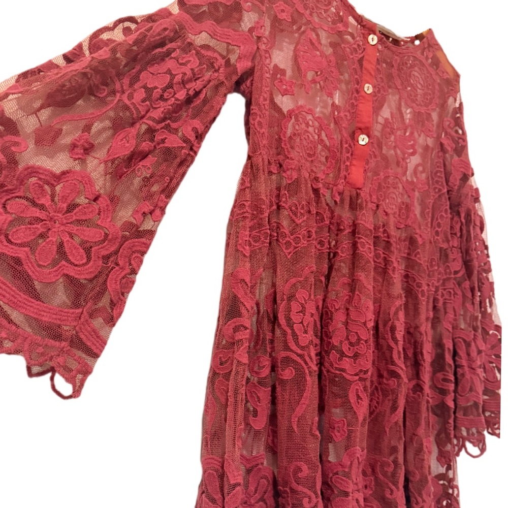 Free People S/P‎ Sheer Lace Babydoll Tunic Bell Sleeve Boho Festival